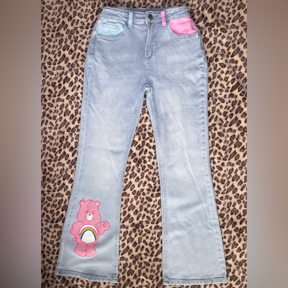 Rare Care Bear Pastel Colored Paint Print Flare Jeans